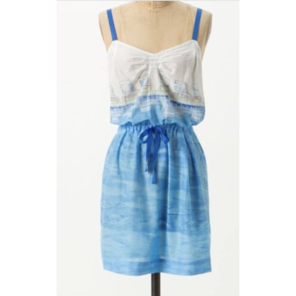 ANTHROPOLOGIE LILKA White Blue Swimming Pool Resort Cotton Dress Cover Up Small - Picture 1 of 13